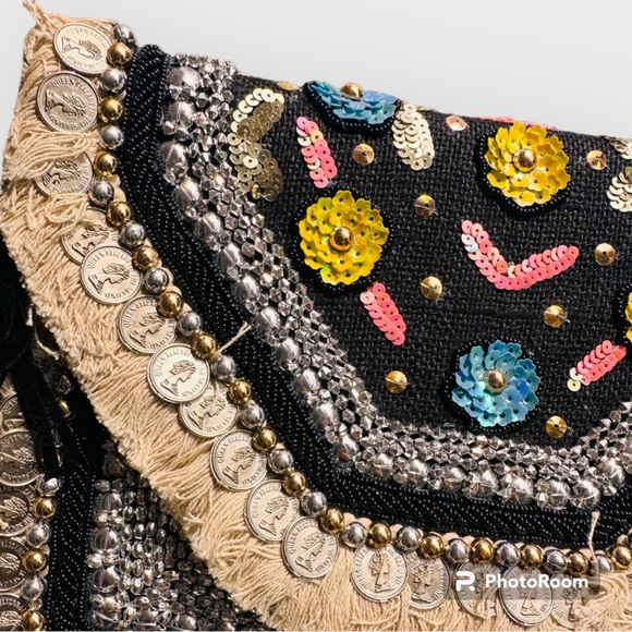 Bohemian Envelope Wristlets Banjara Clutch Black Color With tassels - Picture 4 of 4